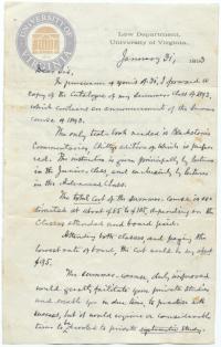 Letter from John B. Minor to A.T. Browning, Recommending Law Summer Course of 1893, 31 January 1893