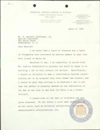 Letter from Bill Jackson to Prettyman regarding the Lecture Series in Honor of Justice Jackson, 8 April 1964