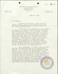 Letter from Whitney North Seymour to Chief Judge Charles S. Desmond regarding the Jackson Lectures, 20 April 1966