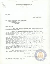 Letter from Whitney North Seymour to Lord Shawcross regarding the Jackson Lectures, 11 July 1966