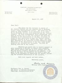 Letter from Whitney North Seymour to Paul Freund regarding the Jackson Lectures, 24 August 1966