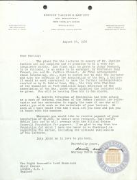 Letter from Whitney North Seymour to Lord Shawcross regarding the Jackson Lectures, 24 August 1966