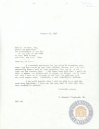 Letter from Prettyman to Paul DeWitt regarding the First Jackson Lecture, 20 January 1967