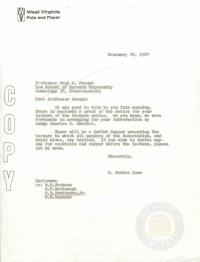 Letter from E. Nobles Lowe to Paul Freund regarding the Jackson Lectures, 28 February 1967