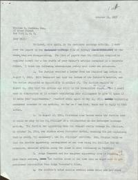 Draft of Letter from Prettyman to Bill Jackson regarding Justice Jackson&#039;s Destroyer Exchange Article, 31 October 1955