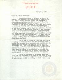 Letter from Bill Jackson to Winston Churchill regarding Justice Jackson&#039;s Destroyer Article, 29 April 1957