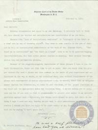 Letter from Justice Frankfurter to Prettyman requesting memorandum regarding &quot;institutional awareness,&quot; 2 February 1955