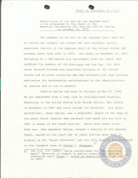 Draft of Resolutions of the Bar of the Supreme Court Honoring Justice Harlan, 21 September 1972
