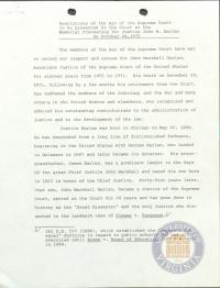 Resolutions of the Bar of the Supreme Court Honoring Justice Harlan (unofficial), 24 October 1972