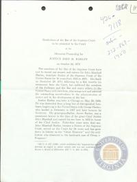 Resolutions of the Bar of the Supreme Court Honoring Justice Harlan (official), 24 October 1972