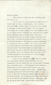 Letter from Prettyman to Justice Frankfurter Discussing Personalities on the Court and Specific Decisions, undated