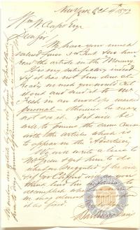 Letter from Barling &amp; Davis to Crapo, 4 October 1872