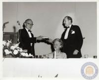 Ambler H. Moss, Mrs. Ribble, and E. Fontaine Broun at F. D. G. Ribble&#039;s Retirement Ceremony, 1963