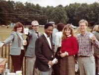Tom Kenney, Rob Simmons, Emily Geilker, and Steve Bradford at Foxfield Races in October 1983