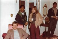 Pat Reilly, Rob Simmons, Louise Nicholson Howe, and Greg Wells at Professor Bergin&#039;s House, April 1984
