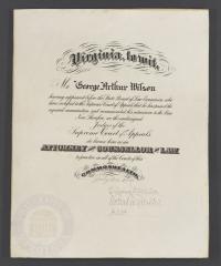 George Wilson&#039;s Licenses to Practice Law in Virginia and New York, 1917 and 1921