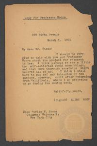 Note from Elihu Root to Dean Harlan F. Stone Mar. 5, 1921