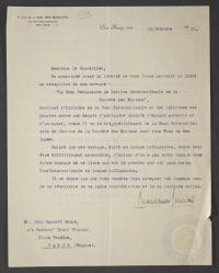 Letter in French from H.[Henri] Ch.[Charles] C.[Claude]. J [Jan] van der Mandere to John Bassett Moore Oct. 12, 1922