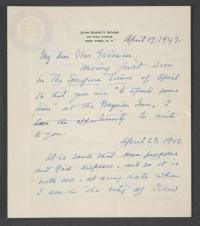 Letter re sending books to the Smyrna School Apr. 17, 23, 1942