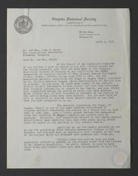 Thank You Letter to John B. Minor Jr. From the Virginia Historical Society