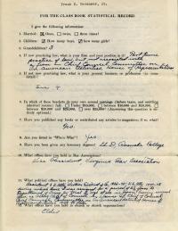 Questionnaire for the Class Book Statistical Record Completed by Frank S. Tavenner, Jr.