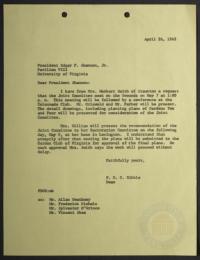Letter from F. D. G. Ribble to Edgar F. Shannon, Jr., Regarding Final Approval of Plans for the East Lawn Gardens Restoration Project, 26 April 1962