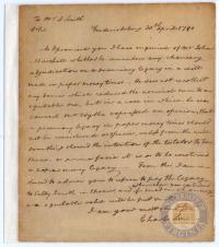 Letter from Charles Lee to Col. John Smith 30 April 1790