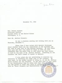 Letter from C. George Niebank, Jr. to Justice Stewart regarding the Jackson Lectures, 22 December 1966