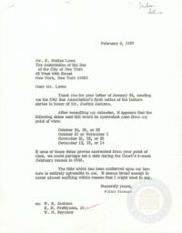 Letter from Justice Stewart to E. Nobles Lowe regarding the Justice&#039;s Contribution to the Jackson Lectures, 6 February 1967