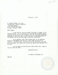 Letter from Prettyman to C. George Niebank, Jr. regarding Lecture by Justice Stewart in the Jackson Lecture Series, 7 February 1967