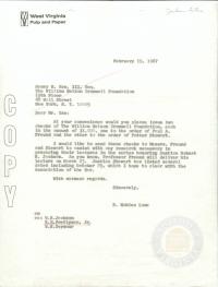 Letter from E. Nobles Lowe to Henry N. Ess regarding Funding for the Jackson Lectures, 15 February 1967