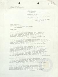 Letter from John F. Costelloe to Phil Neal regarding Reunion Dinner, 18 April 1969