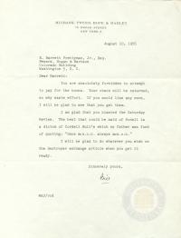 Letter from Bill Jackson to Prettyman regarding Published Godkin Lectures and Jackson&#039;s Destroyer Exchange Article, 10 August 1955