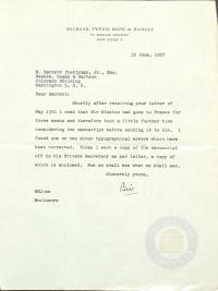 Letter from Bill Jackson to Prettyman regarding Justice Jackson&#039;s Destroyer Article, 12 June 1957