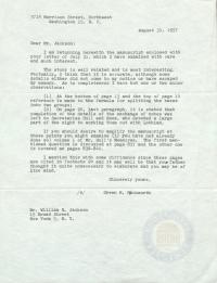Letter from Green Hackworth to Bill Jackson regarding Justice Jackson&#039;s Destroyer Article, 31 August 1957