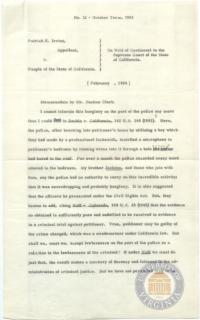 Memorandum by Justice Clark re Irvine v. California, February 1954