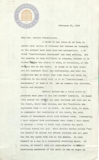 Prettyman Memorandum to Justice Frankfurter regarding &quot;Institutional Awareness,&quot; 21 February 1955