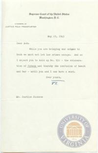 Note from Justice Frankfurter to Justice Jackson, 19 May 1945