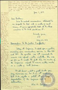 Prettyman&#039;s Notes re Dispute Between Justices Frankfurter and Douglas, 23 November 1954