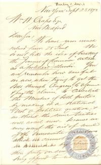 Letter from Barling &amp; Davis to Crapo, 28 September 1872