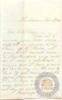Letter from Edward S. Davis to Crapo, 11 September 1871