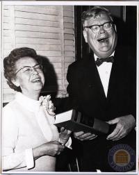 Frances Farmer and Monrad G. Paulsen at the Presentation of 200,000th Volume to the Law Library, 1969