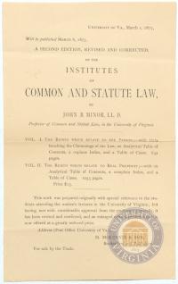Brochure for the Second Edition of Minor&#039;s Institutes of Common and Statute Law, 1 March 1877