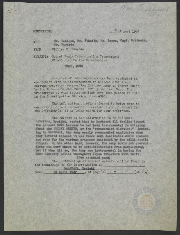 Secret Funds Interrogation Transcripts Citation S Re The Defendant S Tojo Muto August 8 1947 The International Military Tribunal For The Far East Secret Funds Interrogation Transcripts Citation S Re The Defendant S Tojo Muto August 8 1947 The International Military Tribunal For The Far East